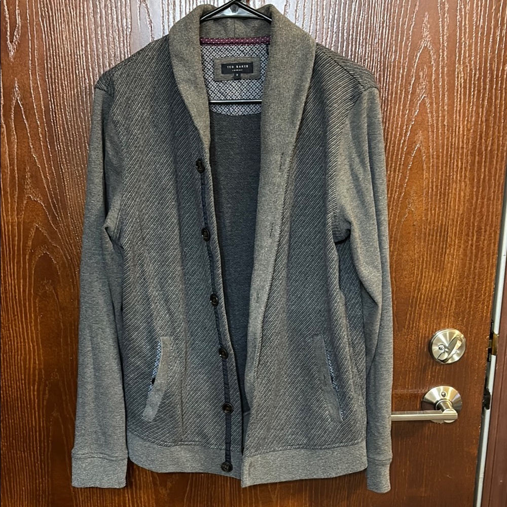 Ted Baker London Gray Shawl Collar Women's Sweater sz 3 EUC